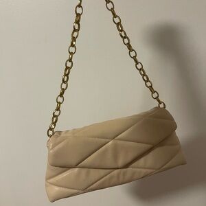 Zara Cream Quilted Shoulder Bag
